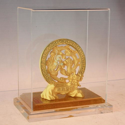 廠家直銷 商務精品 絨沙金工藝品 黃金禮品擺件 龍鳳呈祥